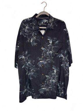 Tommy Bahama Men’s 2XB Silk Camp Shirt Hawaiian Short Sleeve‎ Black Gray Big 2X